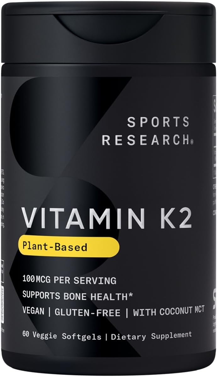 Sports Research® Vitamina K2 como MK-7 100mcg con Aceite MCT de Coco - 60 Cápsulas Vegetales Veganas