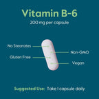 BESTVITE Vitamina B-6 200mg (120 Cápsulas Vegetales) - Sin Estearatos - Vegano - Sin Gluten - No OGM