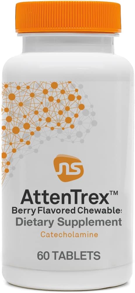 AttenTrex de NeuroScience – Complemento masticable para la memoria y concentración para adultos y niños (60 comprimidos masticables)