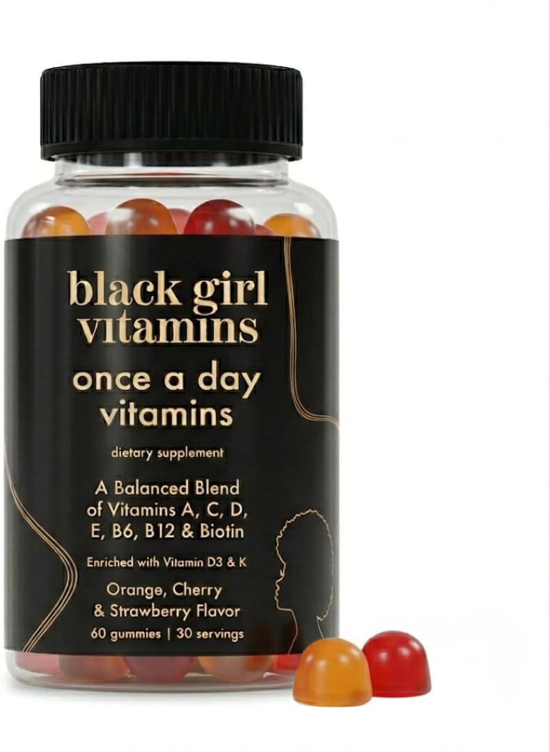 Black Girl Vitamins Once a Day - Multivitamínico en gominolas para mujeres - Vitaminas A, B, C, E y Zinc - Vegano, Sin Gluten - 30 Días (Fresa)