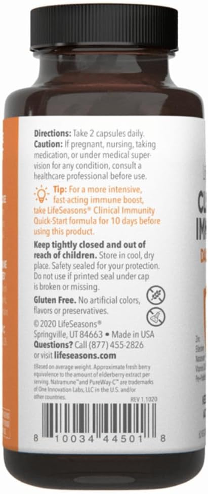 LifeSeasons Clinical Immunity Daily Boost - Complemento para el Sistema Inmunológico con Pre+Probióticos, Saúco, Zinc, Vitamina C y D3 - 60 Cápsulas