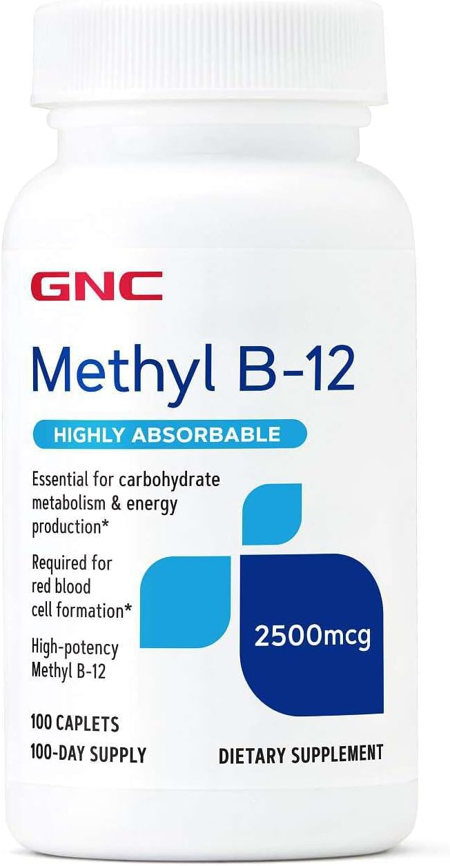 GNC Methyl B12 2500 mcg - Suplemento de Metilcobalamina, 100 Comprimidos