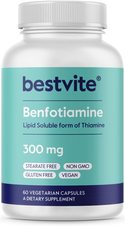 BESTVITE Benfotiamine 300mg (60 Vegan Capsules) Stearate Free - Silicon Dioxide Free - Vegan - Non-GMO - Gluten Free