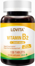 LOVITA Vitamina B2 (Riboflavina) 100 mg, Liberación Sostenida 8 Horas, 130 Comprimidos Veganos
