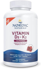 Nordic Naturals Vitamin D3 + K2 Gummies, Pomegranate Flavor - 60 Gummies - 1000 IU D3 + 45 mcg K2