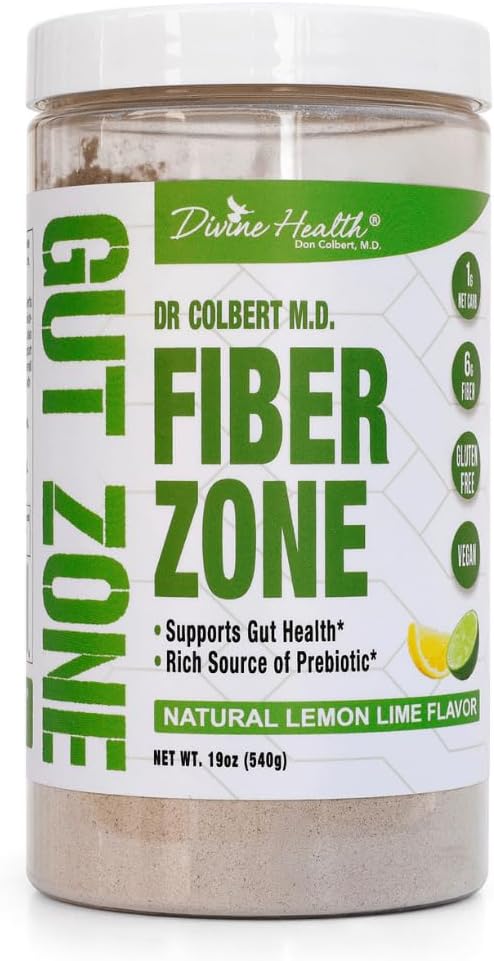 Dr. Colbert, MD Fiber Zone Powder - Sabor Lima-Limón - Divine Health - Prebióticos - 6g Fibra - Cáscara de Psyllium e Inulina