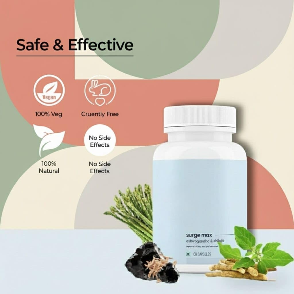 Surge Maxs - Cápsulas con Shilajit, Ashwagandha, Gokshura y Safed Musli - 60 Cápsulas