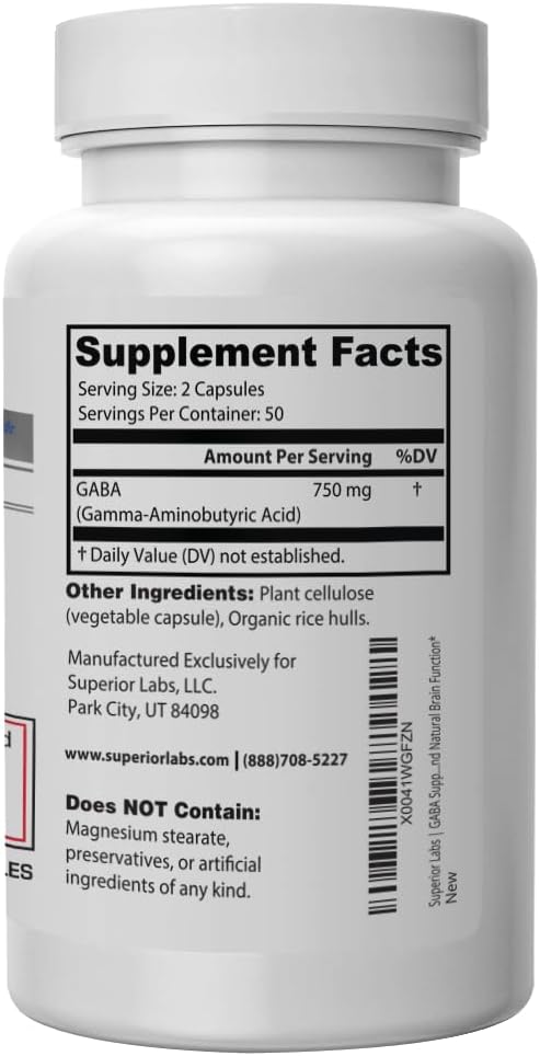 Suplemento GABA 750mg de Superior Labs - Ácido Gamma-Aminobutírico Puro