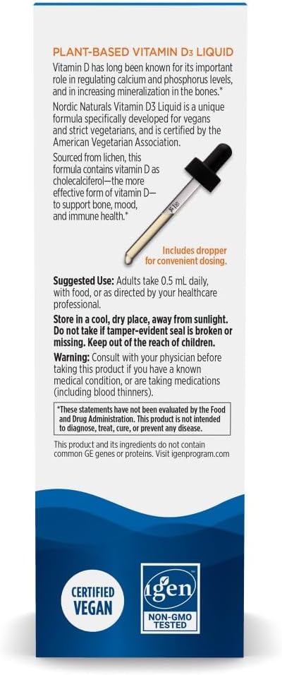 Nordic Naturals Vegan Vitamin D3 Liquid - 30 ml - 1000 IU - Vegan