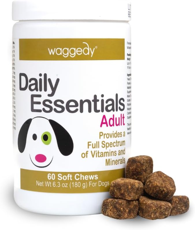 Waggedy Daily Essentials Puppy – Golosinas multivitamínicas para cachorros (60 unidades)