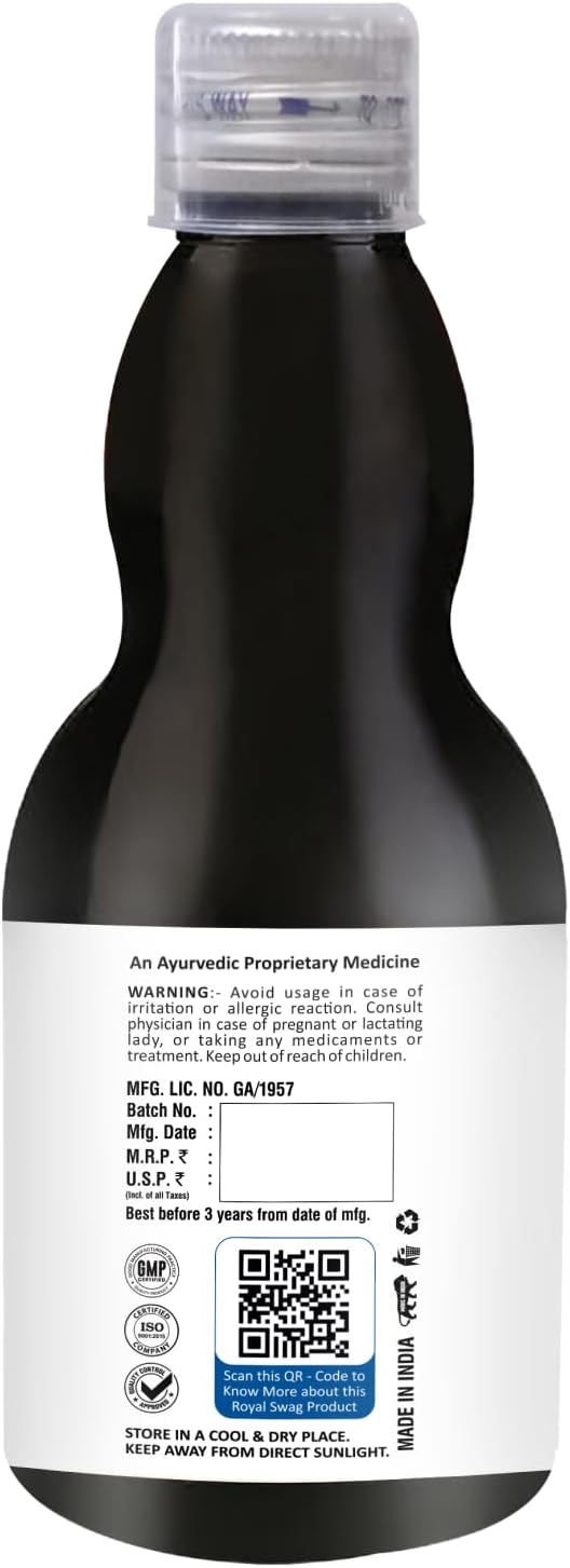 ROYAL SWAG Jarabe Ayurvédico de Desintoxicación Pulmonar 200 ml | Complemento Herbal con Tulsi, Mulethi, Vasava, Pippali y Cúrcuma | Sin Azúcar