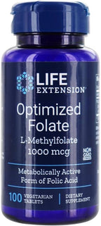Life Extension Folato Optimizado (L-metilfolato), 1000 mcg, 100 Comprimidos Vegetales (3 Paquetes)