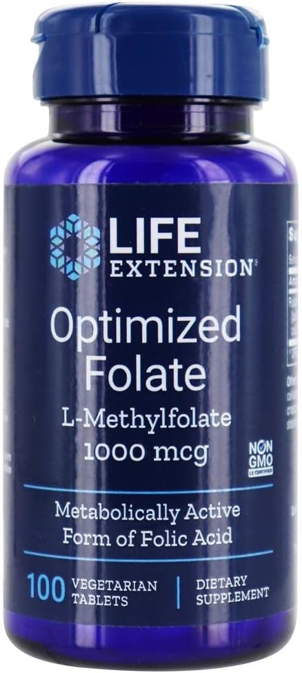 Life Extension Folato Optimizado (L-metilfolato), 1000 mcg, 100 Comprimidos Vegetales (3 Paquetes)