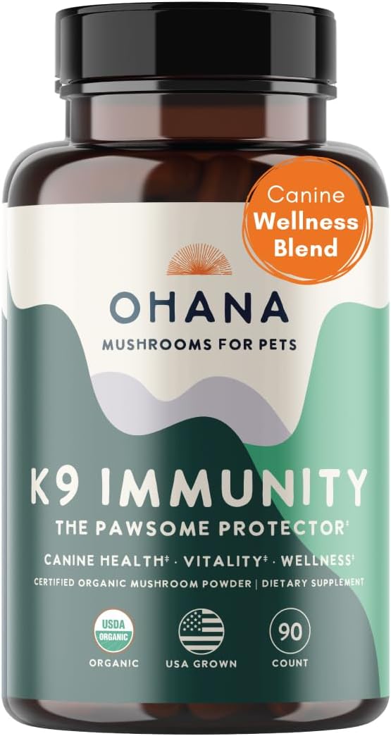 Ohana K9 Immunity – Suplemento para perros con 6 extractos de setas orgánicas USDA, 90 cápsulas