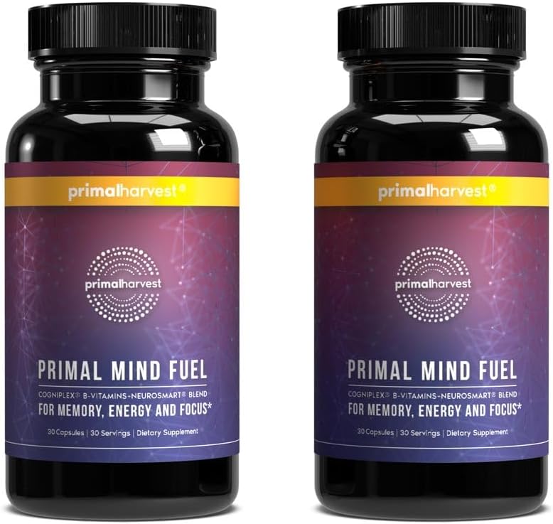 Primal Harvest Primal Mind Fuel - Suplemento Nootrópico para Enfoque, Energía y Memoria (2 Paquetes de 30 Cápsulas)