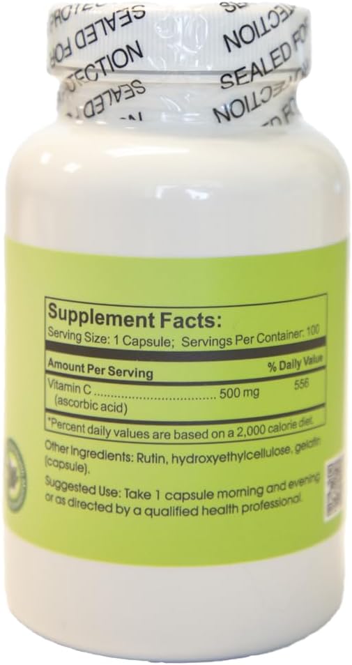 Sustained Release Vitamin C with Rutin 500 mg, 100 Capsules - Time Laboratories
