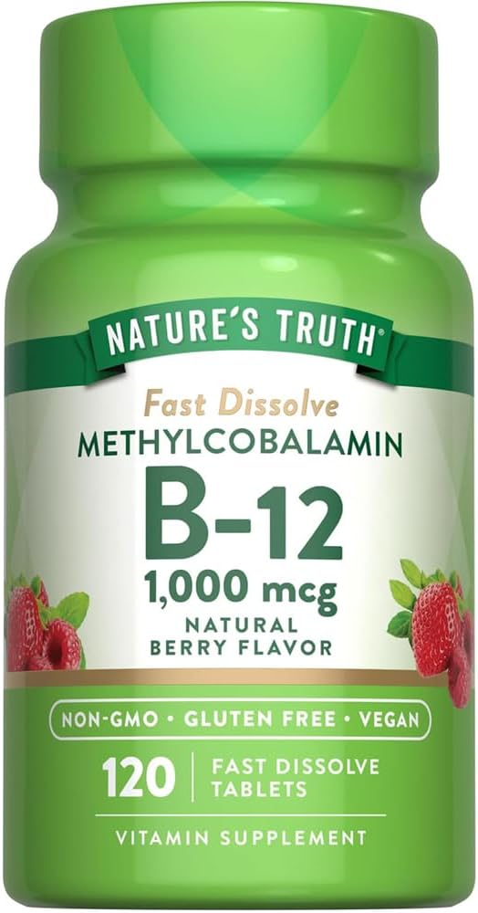 Nature's Truth Vitamina B-12 Metilcobalamina 1000 mcg, Comprimidos de Disolución Rápida, Sabor Natural a Bayas, 120 Comprimidos (Pack de 3)