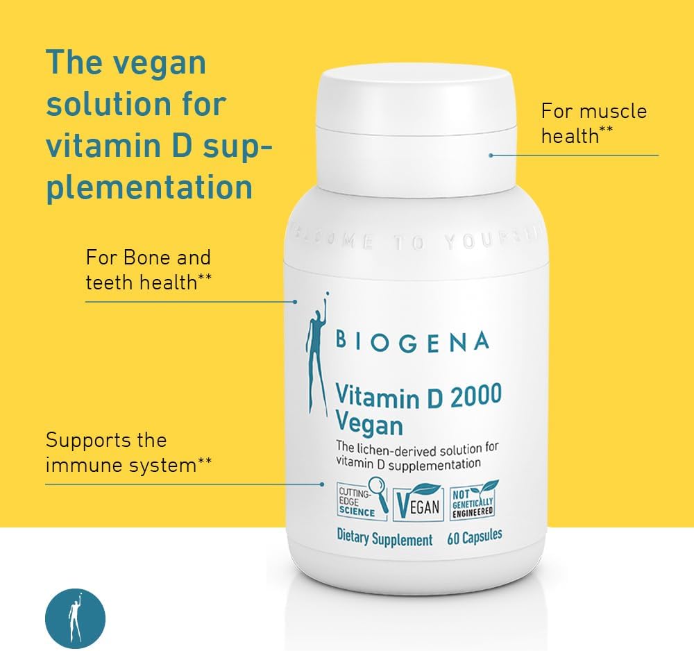 Biogena Vitamina D3 2000 UI Vegana - Complemento Alimenticio con Vitamina D de Líquenes - 60 Cápsulas