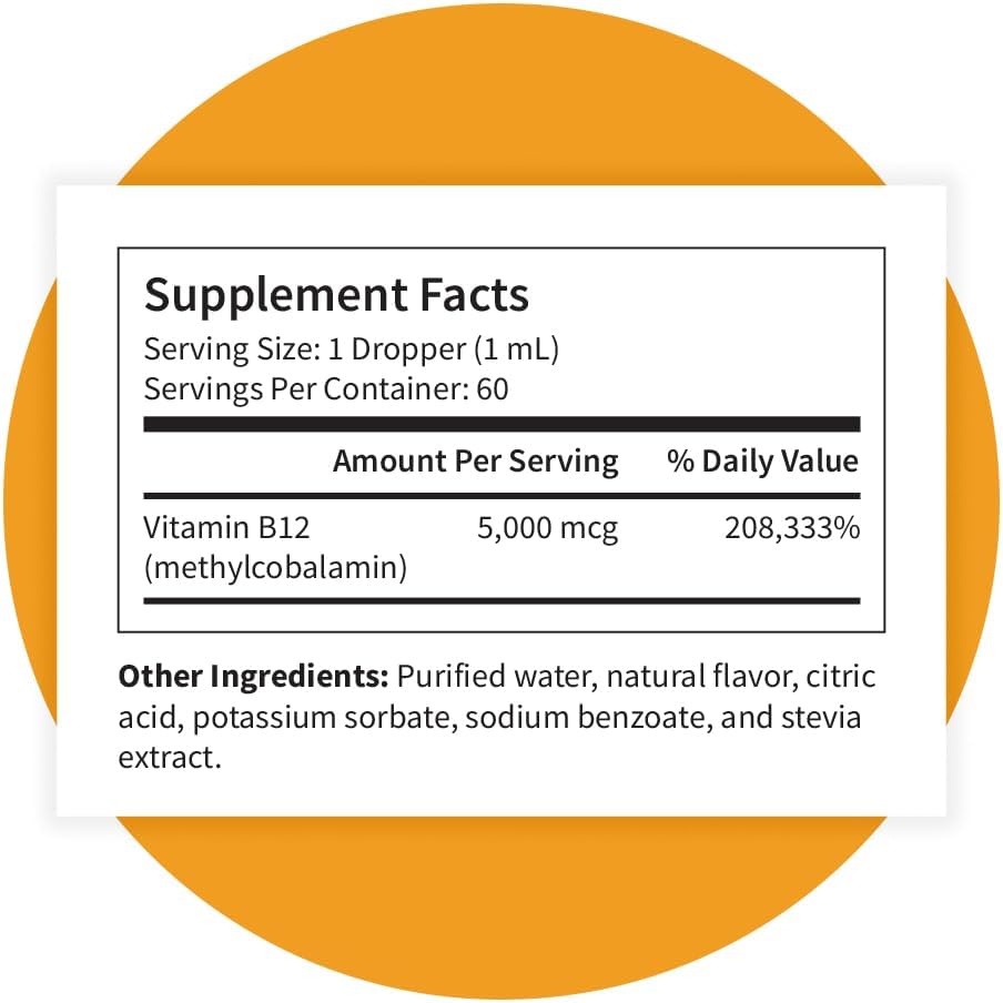 Pattern Wellness Vitamina B12 5000 mcg Gotas Sublinguales - Metilcobalamina, Energía y Sistema Inmunitario - Sabor Cítrico Vegano - 60 mL