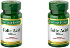Nature's Bounty Ácido Fólico 800 mcg, Complemento Alimenticio, Máxima Potencia - 250 Comprimidos (Pack de 2)