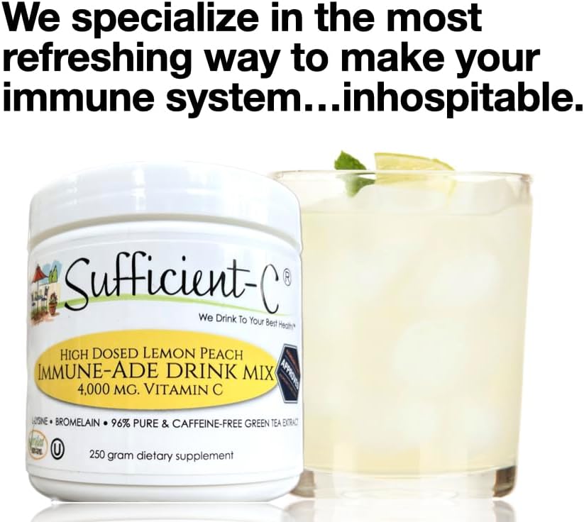 Sufficient-C Vitamina C en Alta Dosis No-GMO - Mezcla para Bebida Sabor Limón y Melocotón 250g (Pack de 2)