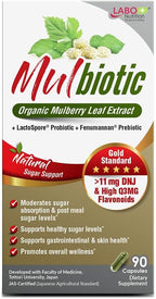 LABO Nutrition Mulbiotic Cápsulas - Extracto Orgánico de Hoja de Morera, Probiótico LactoSpore y Prebiótico Fenumannan