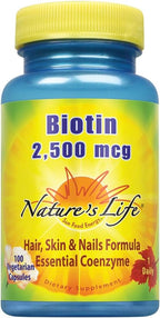 Nature's Life Biotina 2500mcg | Cabello, Piel y Uñas Saludables | No-GMO | 100 Cápsulas Vegetales