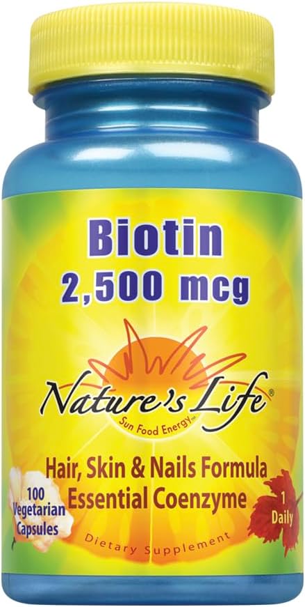 Nature's Life Biotina 2500mcg | Cabello, Piel y Uñas Saludables | No-GMO | 100 Cápsulas Vegetales