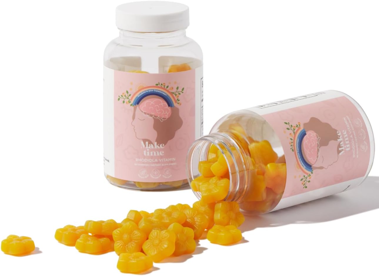 MAKE TIME Rhodiola Gummies para Mujeres - Apoyo Cerebral y Estrés - 30 Gomitas Sin Azúcar