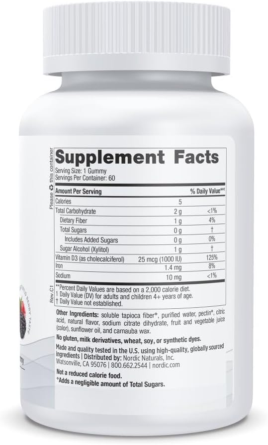 Nordic Naturals Gominolas de Vitamina D3 sin Azúcar - 1000 IU, 60 unidades - Sabor Wild Berry