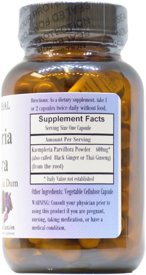 Barlowe's Herbal Elixirs Kaempferia Parviflora (Jengibre Negro) - 600mg, 60 Cápsulas Veganas