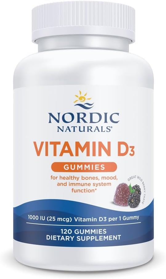 Nordic Naturals Vitamin D3 & Iron Gummies, Wild Berry Flavor - 120 Gummies - 1000 IU Vitamin D3, 1.4 mg Iron