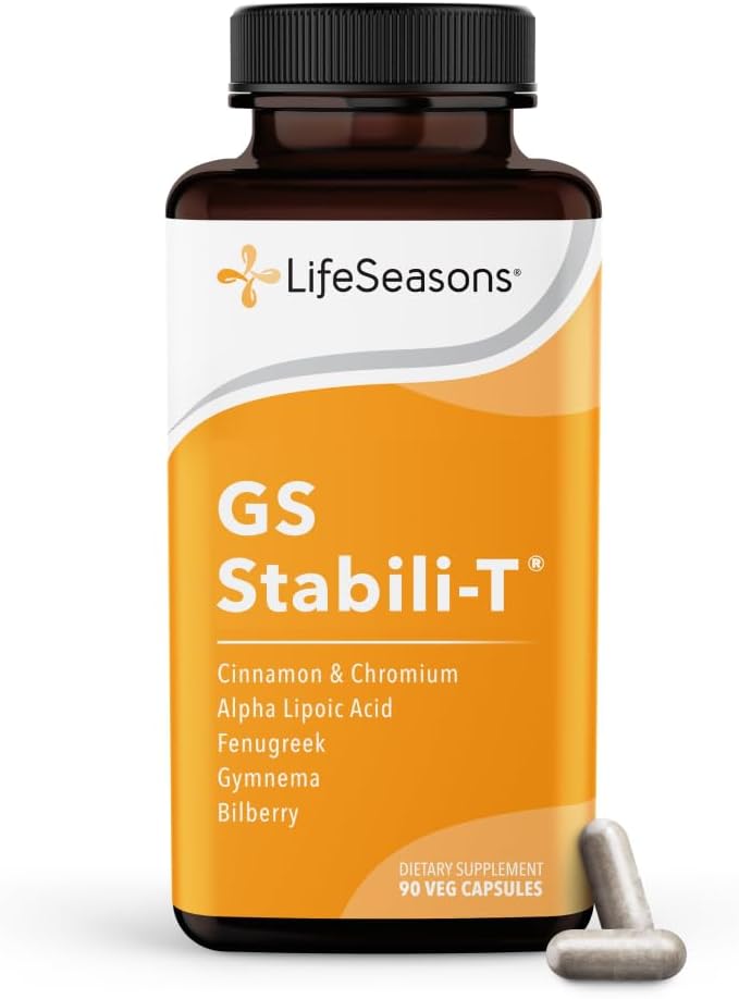 LifeSeasons GS Stabili-T - Suplemento para el Apoyo al Azúcar en Sangre - Circulación y Visión Saludables - con Cromo, Canela, Gymnema, Arándano y Ácido Alfa Lipoico - 90 Cápsulas