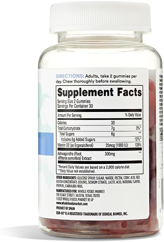 365 by Whole Foods Market, Gominolas de Ashwagandha con Vitamina D, 60 unidades