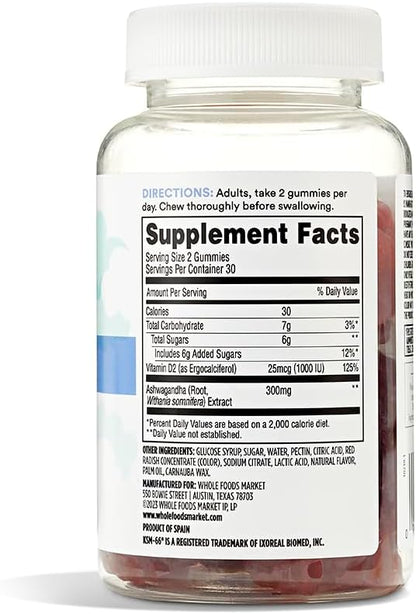 365 by Whole Foods Market, Gominolas de Ashwagandha con Vitamina D, 60 unidades