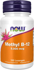 NOW Foods Methyl B-12 - Methylcobalamin with Folic Acid - 5000 mcg (120 Tablets)