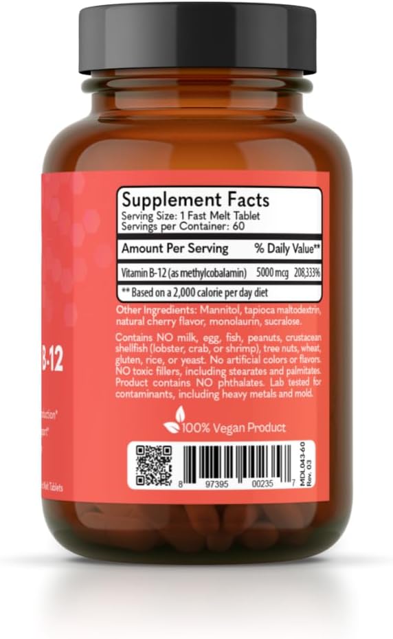 MD Logic Health Methyl-B12 5000 - 60 Comprimidos de Disolución Rápida - 100% Vegano