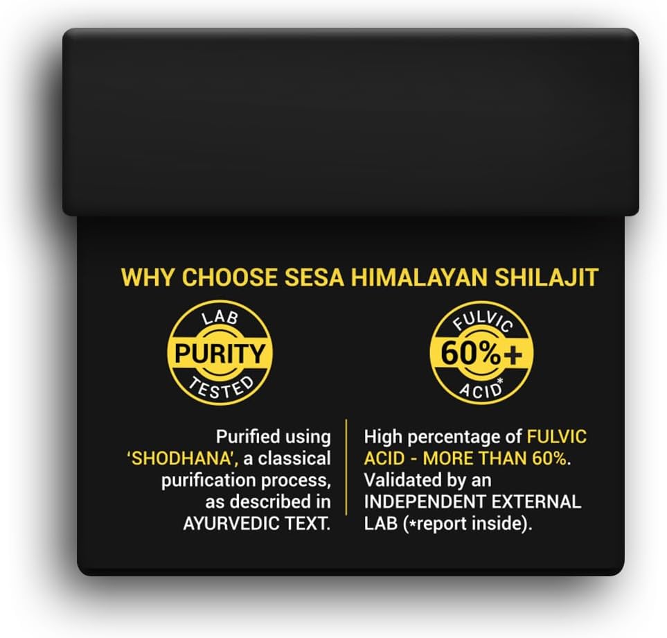 Sesa Himalayan Shilajit Resin – 100% Ayurvédico, 50 dosis de 400 mg con 80+ Minerales Traza y Ácido Fúlvico