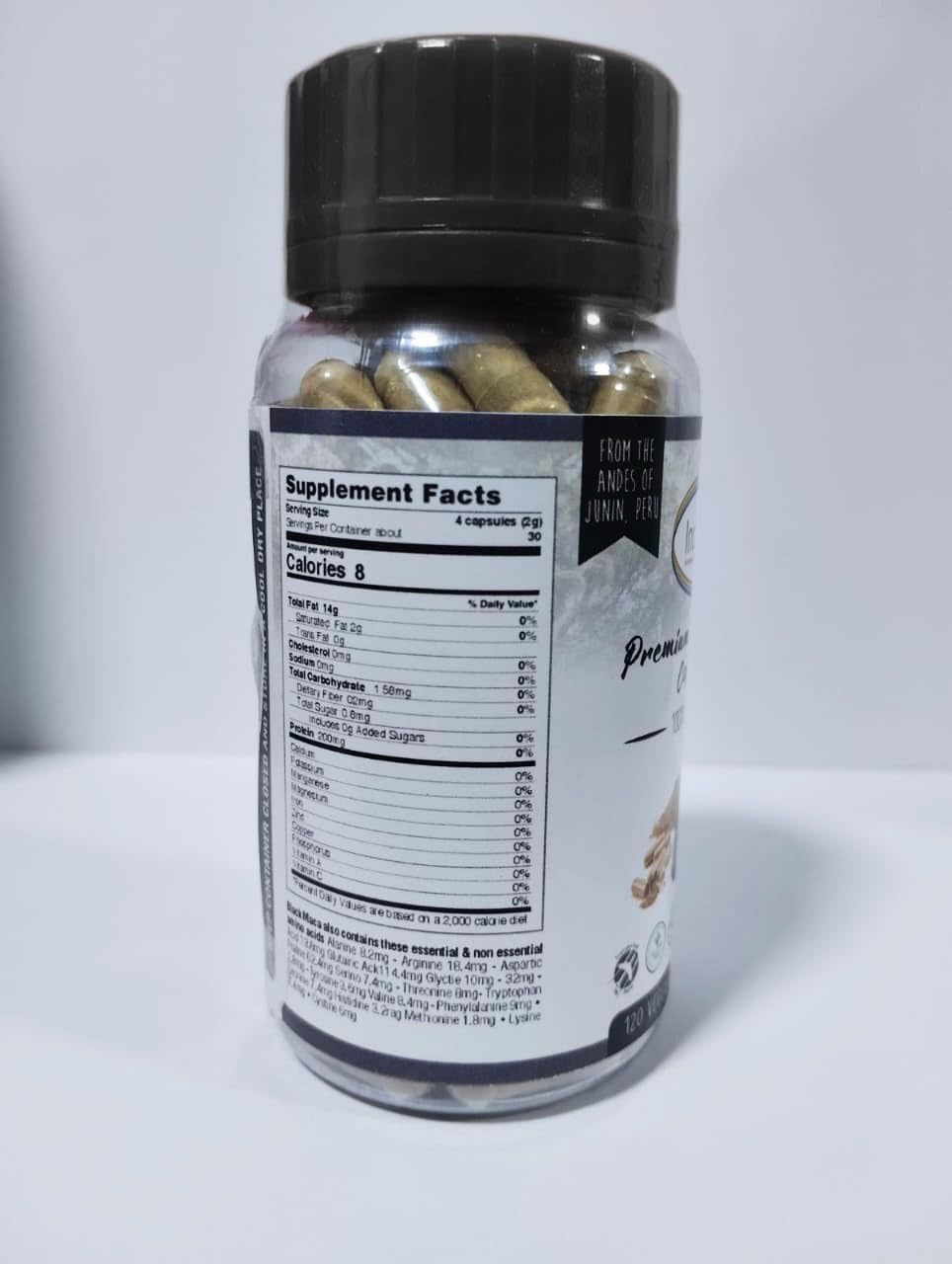 Incaliving Black Maca Veggie Capsules 120ct - Orgánica de Perú