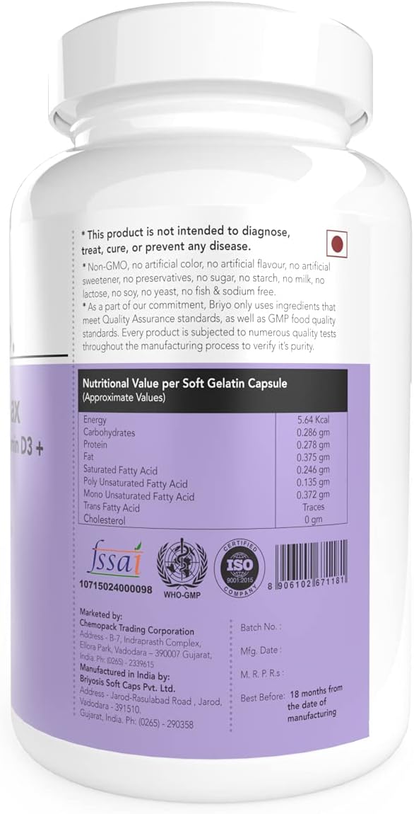 Briyosis Orthomax - Vitamina D3 y K2-M7 con Calcio