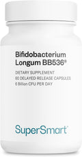 Supersmart Bifidobacterium Longum (BB536) 6 mil millones UFC - Probiótico y Prebiótico, 60 Cápsulas DR