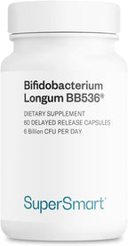 Supersmart Bifidobacterium Longum (BB536) 6 mil millones UFC - Probiótico y Prebiótico, 60 Cápsulas DR