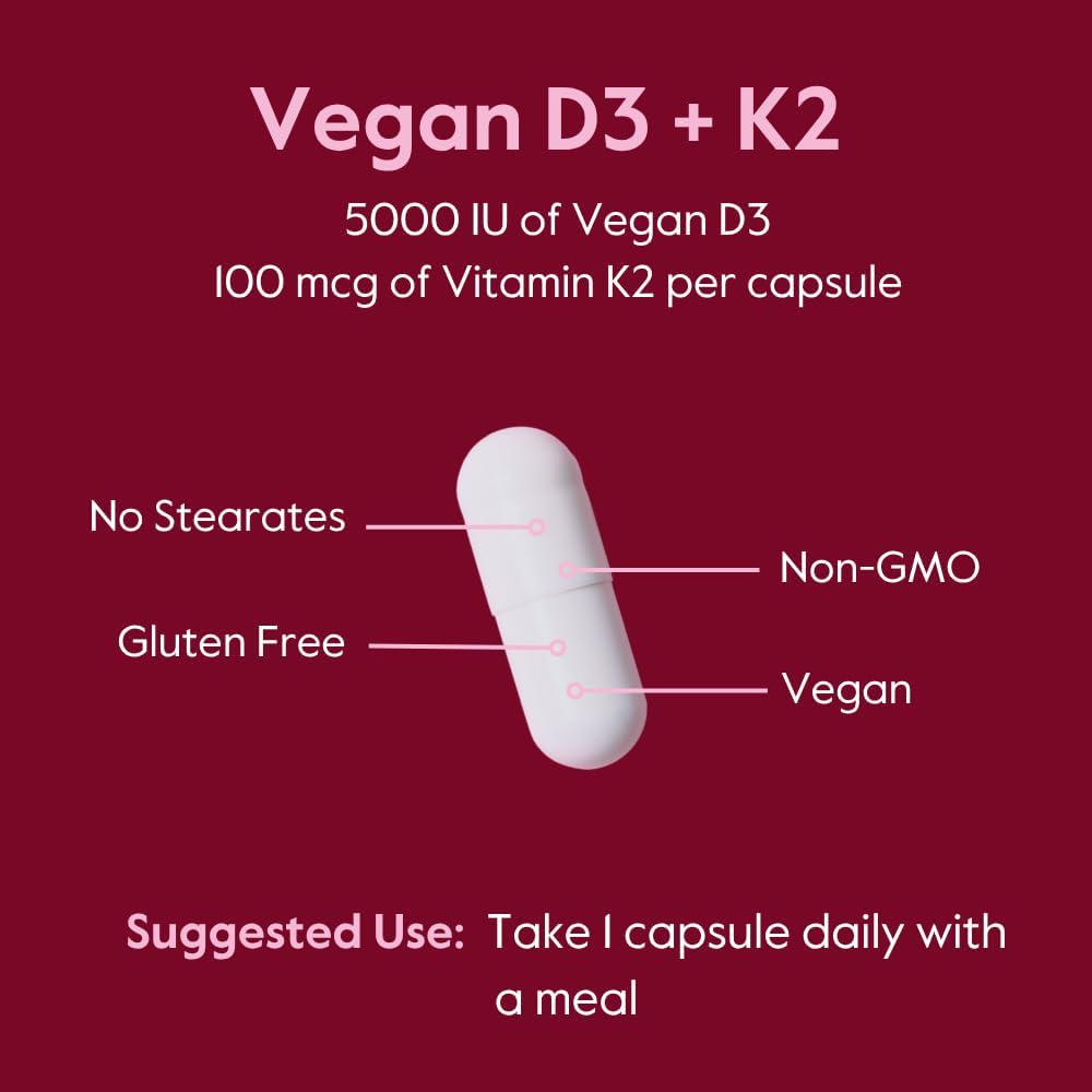 BESTVITE Vitamina D3 5000 UI + K2 100 mcg MK-7 (120 Cápsulas Vegetarianas) - Vegano - Sin Estearatos - No GMO - Sin Gluten