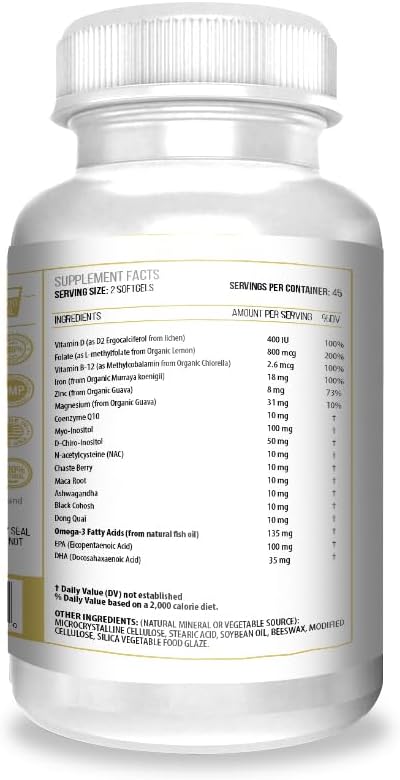 ACTIF Apoyo Máximo para Ovario y Útero con 15 Factores Avanzados y Omega-3 – No Transgénico, Fabricado en EE. UU., 90 Comprimidos