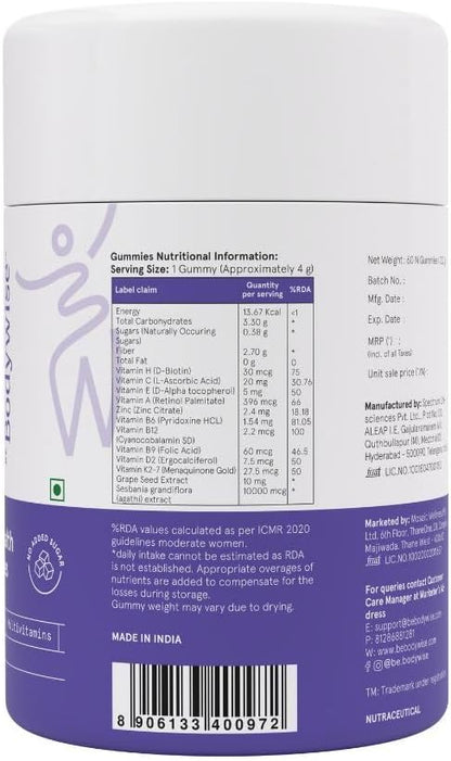 Be Bodywise Gomitas de Biotina para el – Zinc: contribuye al mantenimiento del cabello, la piel y las uñas en – Image 2