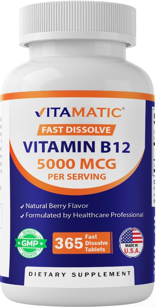 Vitamatic Vitamina B12 5000 mcg – 365 Comprimidos de Disolución Rápida Sabor Berry
