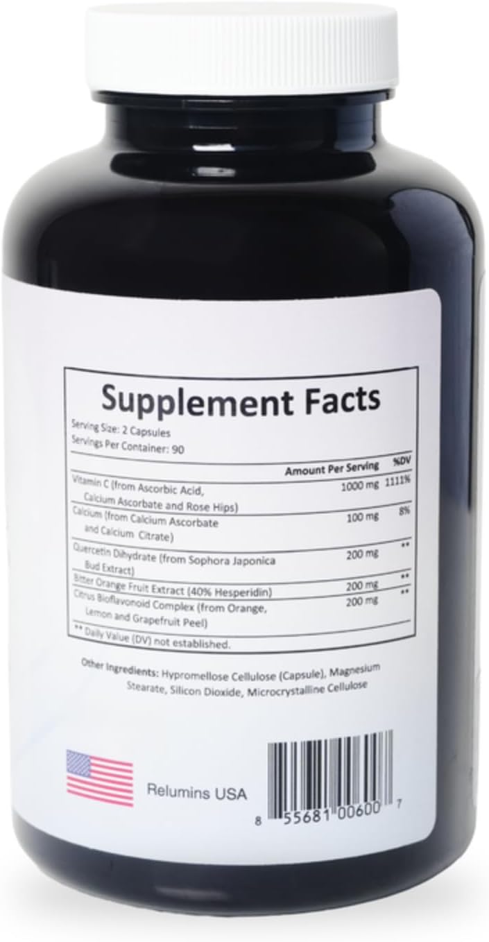 Relumins Vitamina C con Escaramujo - 1000 mg - 180 Cápsulas (30 Días)