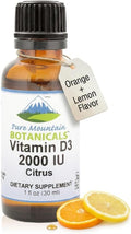 Pure Mountain Botanicals Vitamina D3 Líquida 2000 UI - Gotas con Sabor Natural a Naranja y Limón en Aceite MCT - 30 ml