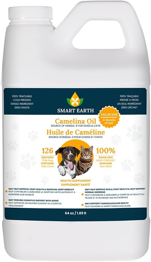 Aceite de Camelina para Perros - Omega 3,6,9 - Suplemento para Piel, Pelaje y Articulaciones (64oz con Bomba)