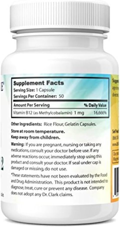 Suplemento de Vitamina B12 de Dr. Clark, 1 mg, 50 Cápsulas de Gelatina